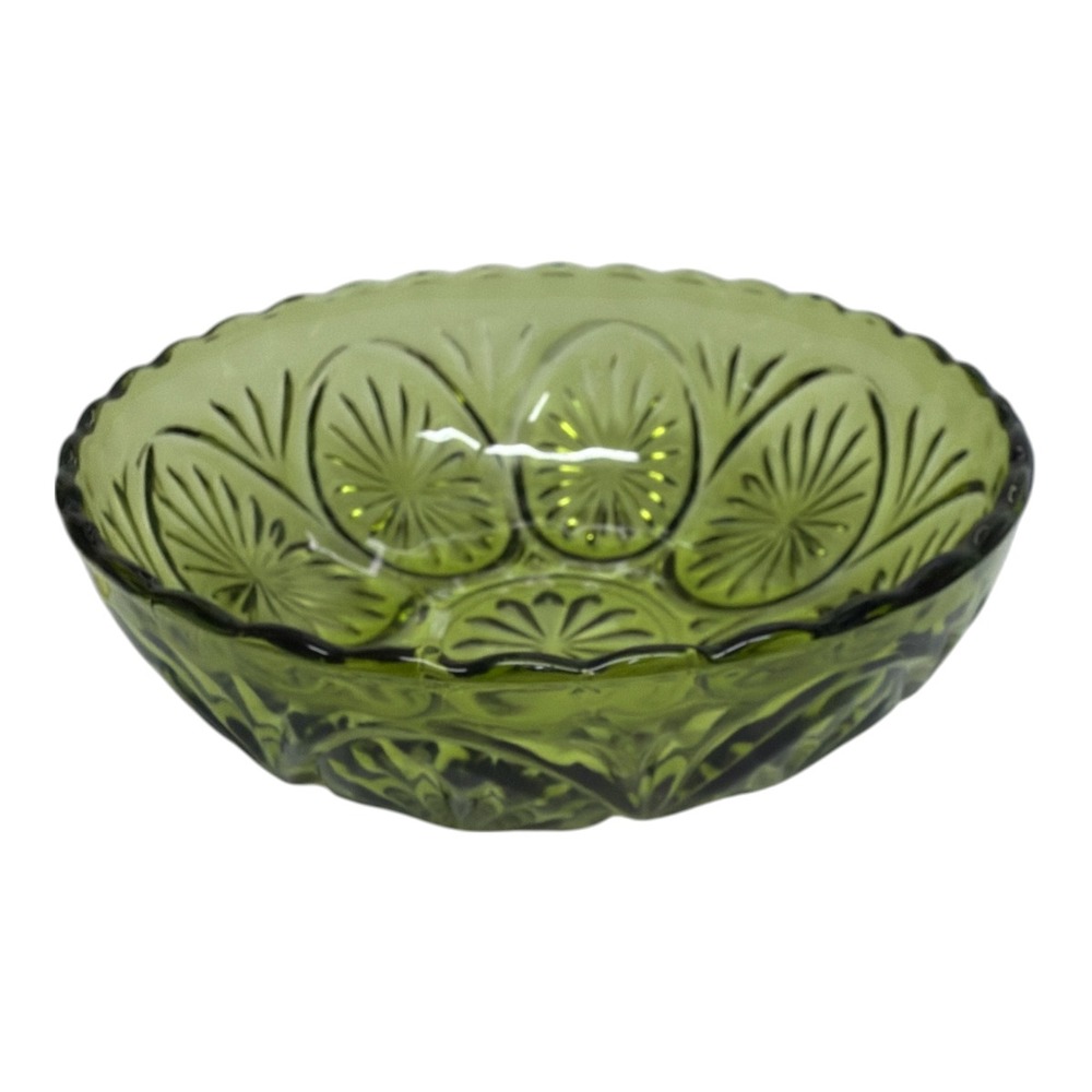 Anchor Hocking Medallion Green Glass Bowl 8" Starburst Cameo MCM